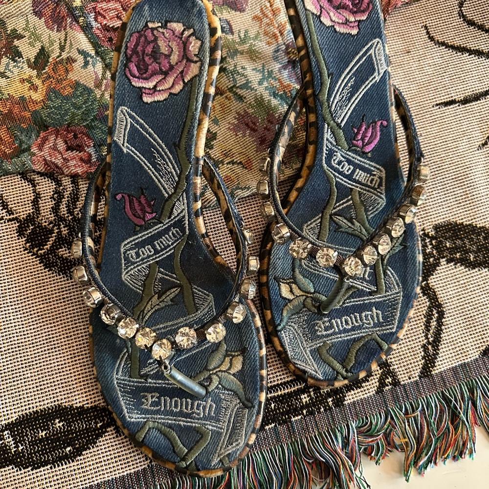 Beverly Feldman Too Much Is Never Enough Rhinestone Floral Sandals